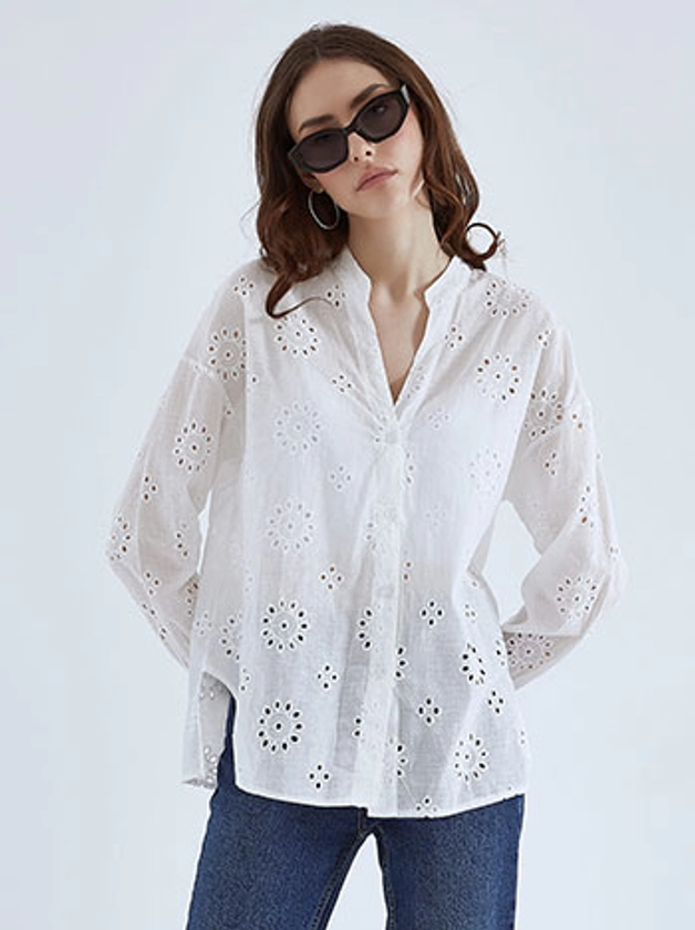 Κιπούρ βαμβακερό πουκάμισο σε λευκό, 17,99€ | Celestino