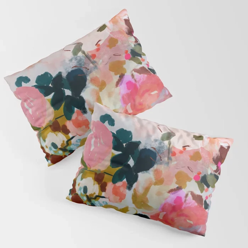 floral bloom abstract painting Pillow Sham by lalunetricotee Art Paintings