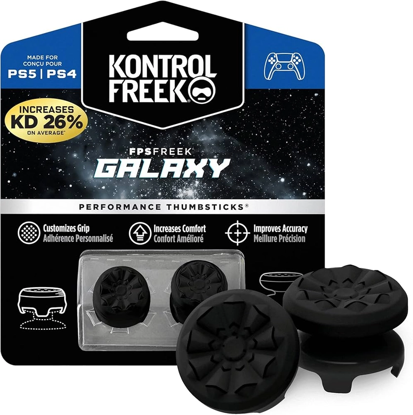 KontrolFreek FPS Freek Galaxy Black pour Playstation 4 (PS4) et Playstation 5 (PS5) | Baguettes performantes | 1 Taille Haute, 1 mi-Haute | Noir (édition limitée)