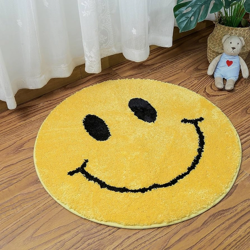 Smile Face Bath Mat for Bathtub Bathroom Sink Bedroom Decorations Cute Happy Face Retro Aesthetic Carpet Room Decor Bath Rugs, Absorbent, Microfiber, Anti-slip