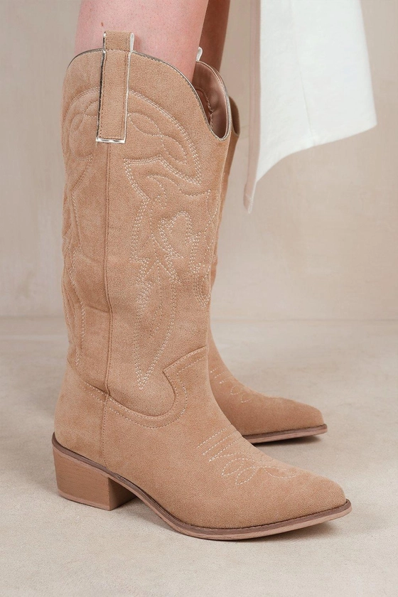 Boots | 'Desert' Cowboy Boots With Self Color Embroidery And Side Zip | Where's That From