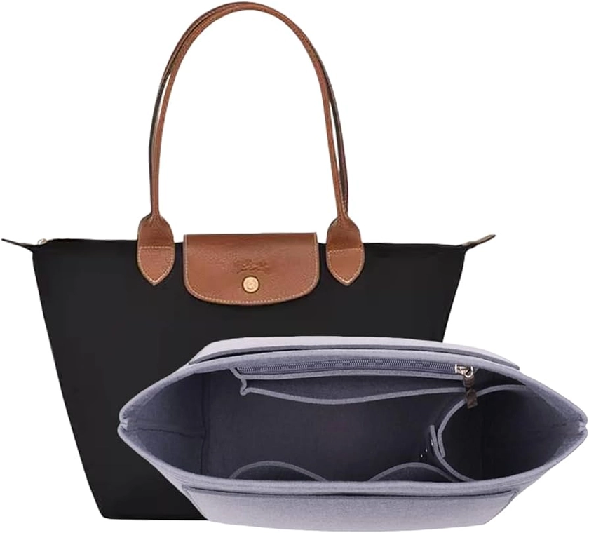 D.DUO Bag Insert Organizer, purse accessories, Suitable For Longchamp long handle tote organizer (L(LongHandle),Grey)