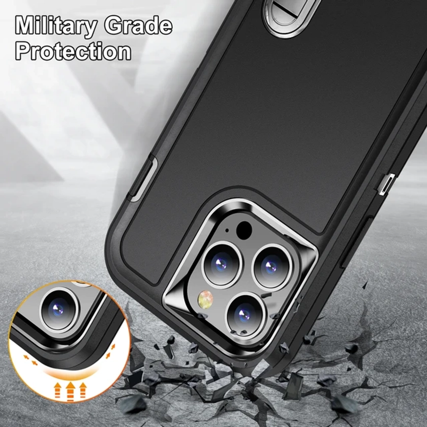 Heavy Armor Shockproof Defend Case For iPhone 13 Pro Max 12 Pro 11 Pro Max 6s 7 8 Plus SE 2022 X Xs XR Metal Bracket Back Cover