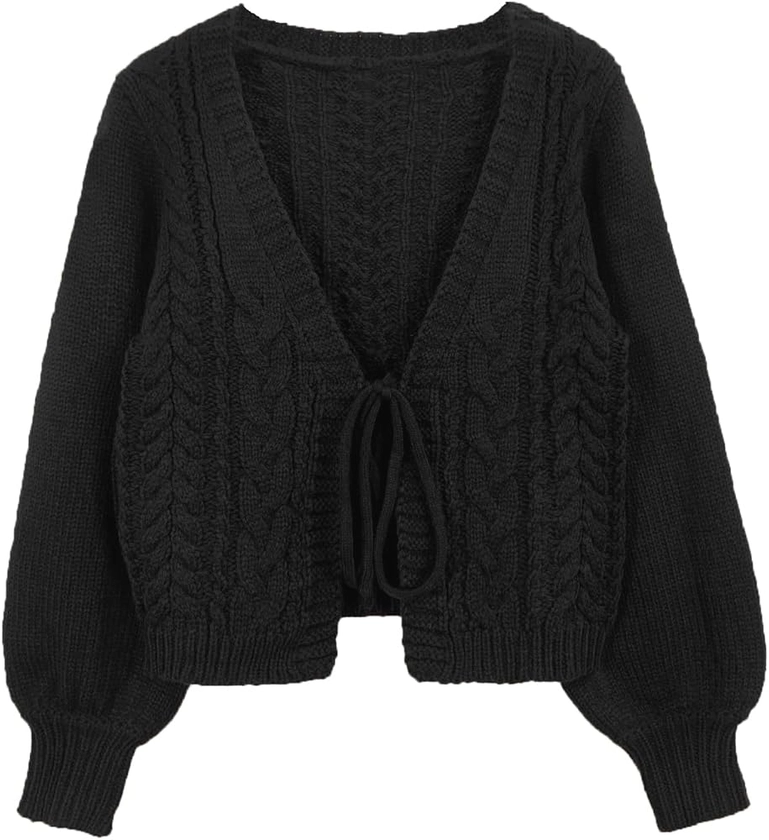 SOLY HUX Women's Long Sleeve Tie Front Cardigan Sweaters V Neck Knitted Fall Winter Outerwear Tops