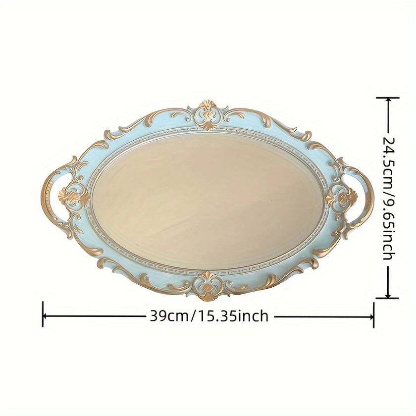 1pc Blue Vintage European Style Mirror, Jewelry Storage Makeup Mirror, Net Red Photo Prop Ornament, Bathroom Washstand Tray, vanity tray