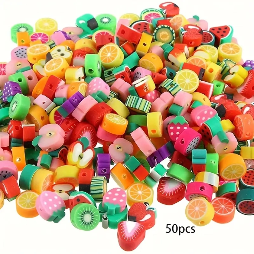 100pcs Mixed Fruit Polymer Clay Spacer Beads For Jewelry Making Necklace Bracelet Earrings Accessories DIY Handmade Crafts