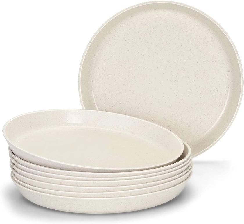 Amazon.com | Homestockplus 9 Inch Dinner Plates,BPA-Free Wheat Straw Plates,Off White Plate Set Dishwasher and Microwave Safe Plates - Set of 8 【Non Ceramic】: Dinner Plates