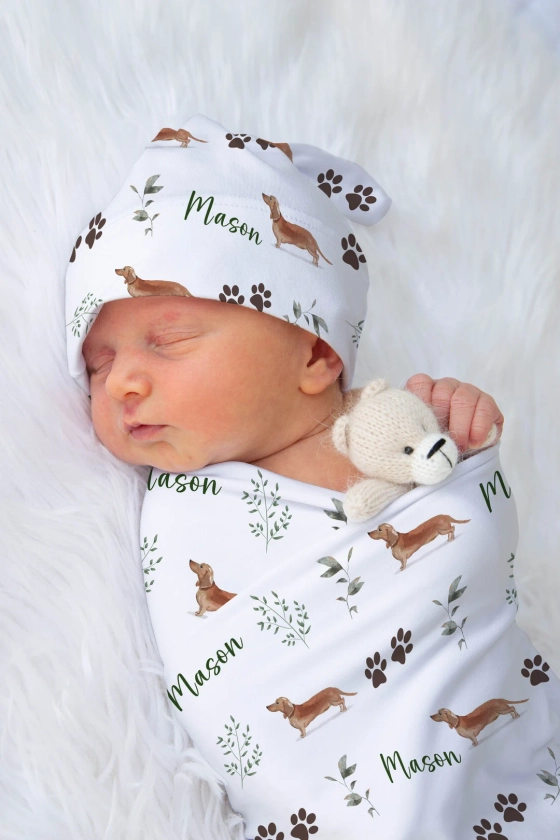Dachshund Swaddle Set Custom Baby Boy Girl Personalized Doxie Swaddle Blanket Dachshund Receiving Blanket Newborn Coming Home Outfit Baby - Etsy