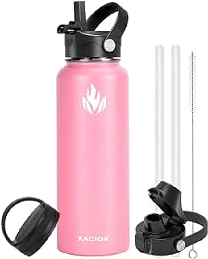 40oz Water Bottle,Vacuum Insulated Stainless Steel Water Flask with Straw Lid Auto Spout Lid Sport Lid,Leak Proof,Double Walled Travel Drink Mug,Metal Canteen,Hot Cold Water Bottles