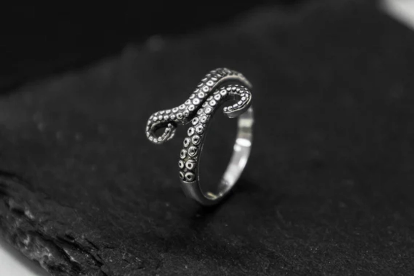 Squid Ring, Ocean Ring, Punk Ring，Adjustable Ring,Cthulhu Ring,Sterling Silver Octopus Tentacle