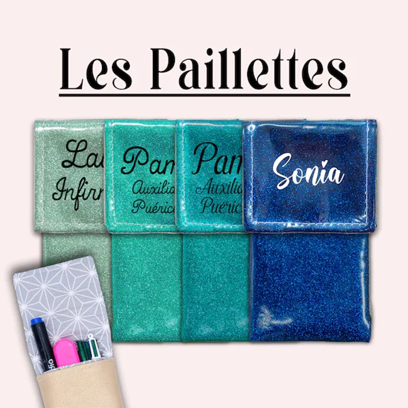 Et hop dans la poche - Pochette infirmière Pochette aimantée Pochette personnalisée Pochette soignant Pochette à crayons - UNIES PAILLETTES