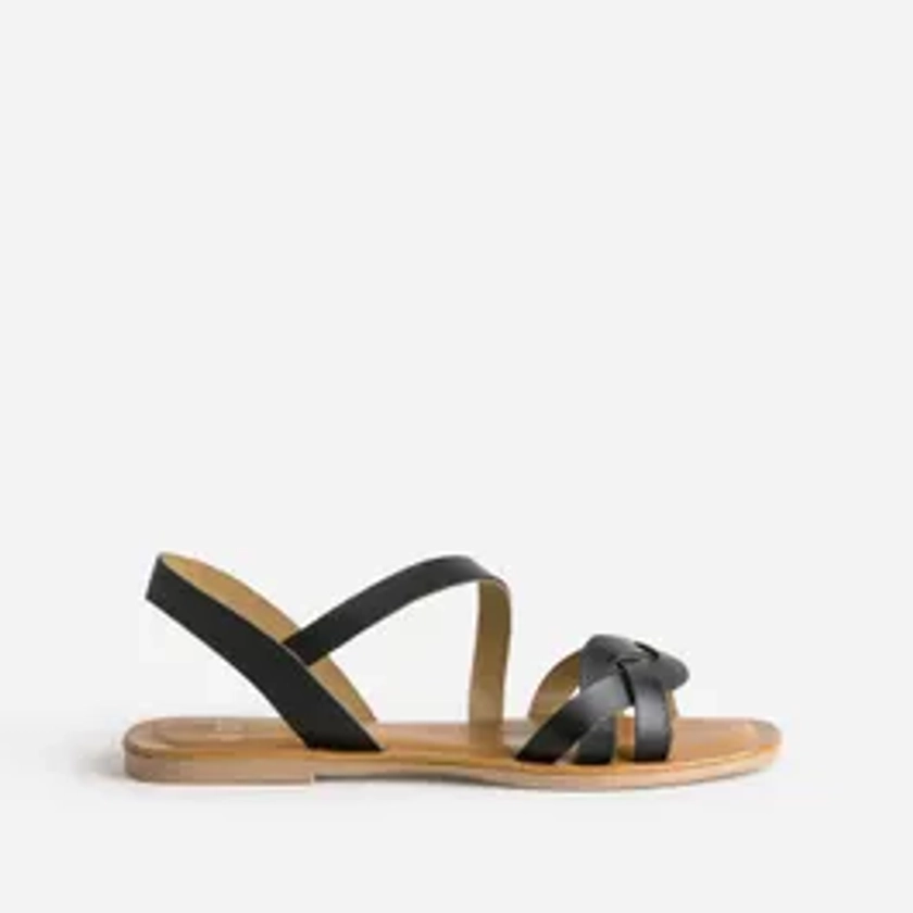 Sandale noire en cuir velours