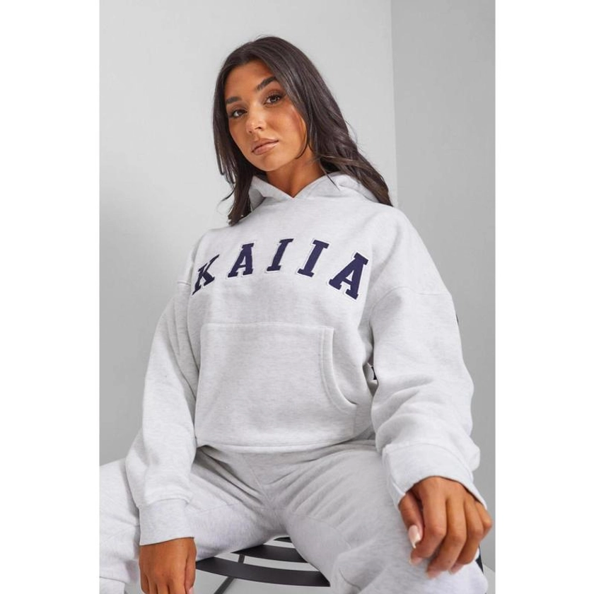 Kaiia Slogan Oversized Hoodie In Grey Marl