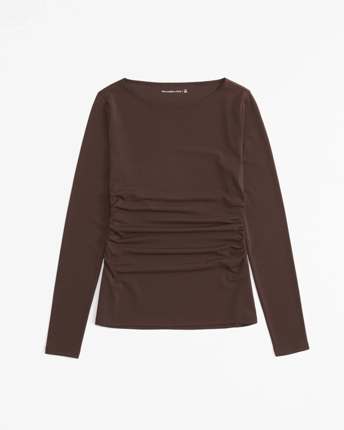 Women's Long-Sleeve Stretch Crepe Slash Top | Women's New Arrivals | Abercrombie.com