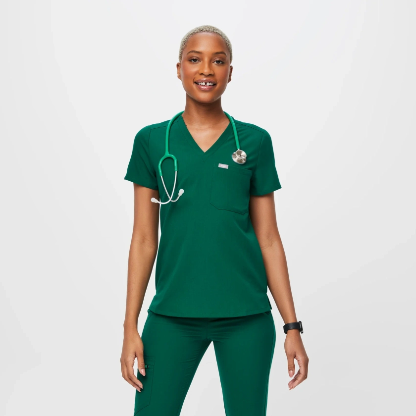 Women's Catarina One-Pocket Scrub Top™ - Hunter Green · FIGS