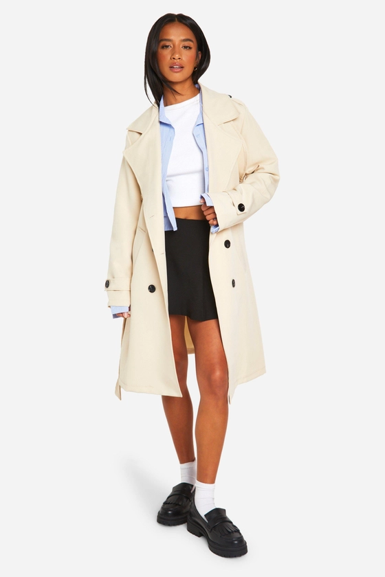 Jackets & Coats | Petite Button Detail Belted Trench Coat | boohoo