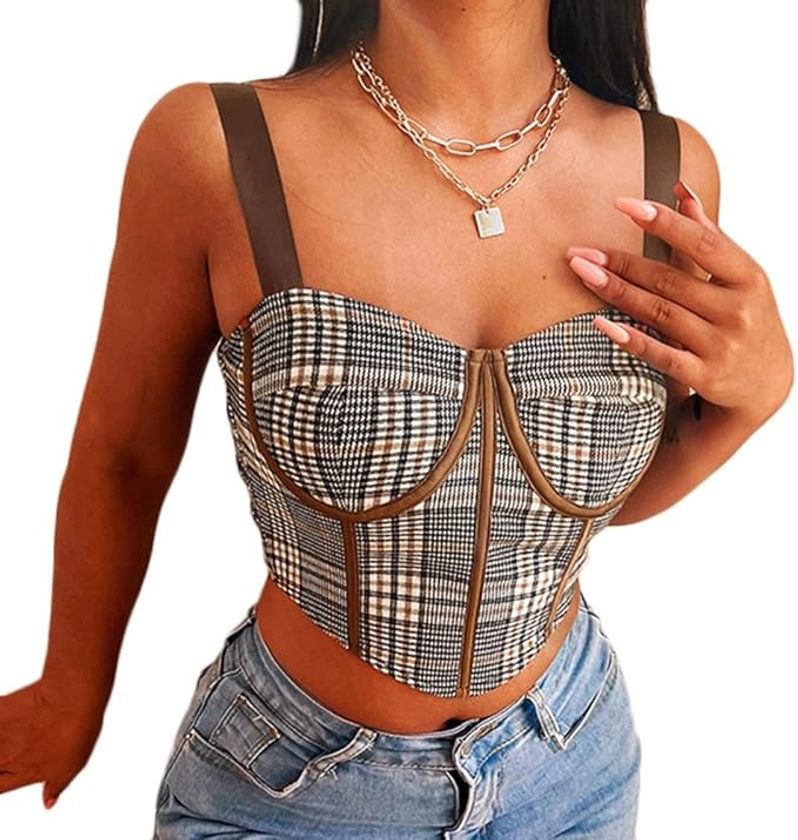 shownicer Crop Top Damen Y2K Cami Ärmelloses T-Shirt Sommer Frauen Spaghettiträger Bustier Korsett Kurze Weste Einfarbig Sexy Tanktops Push Up Clubwear Streetwear : Amazon.de: Fashion