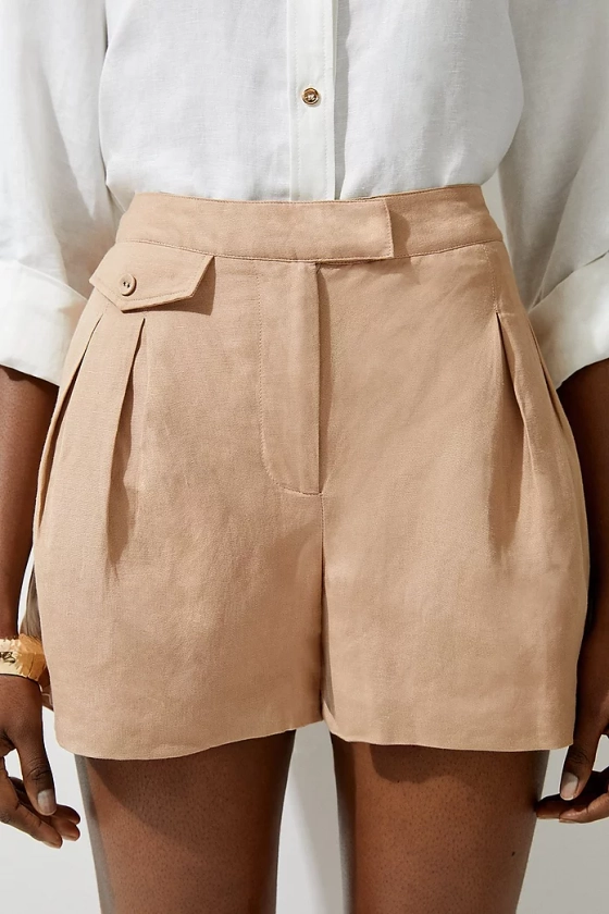 Viscose Linen Buckle Detail Shorts | Karen Millen
