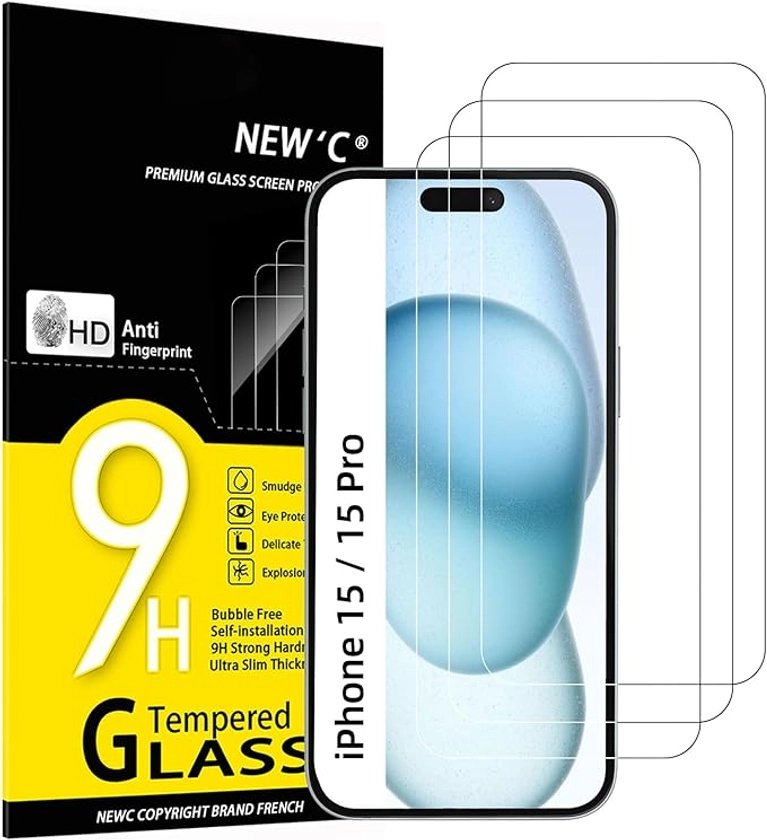 Amazon.com: NEW'C 3 Pack Designed for iPhone 16, iPhone 15, iPhone 15 Pro (6.1 inches) Screen Protector Tempered Glass,Case Friendly Ultra Resistant : Cell Phones & Accessories