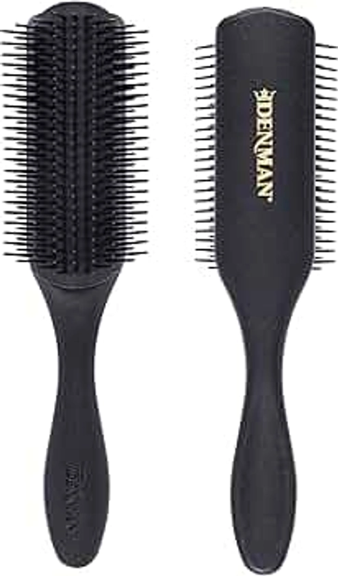 Denman Curly Hair Brush D4 (All Black) 9 Row Styling Brush for Styling, Smoothing Longer Hair and Defining Curls - For Women and Men