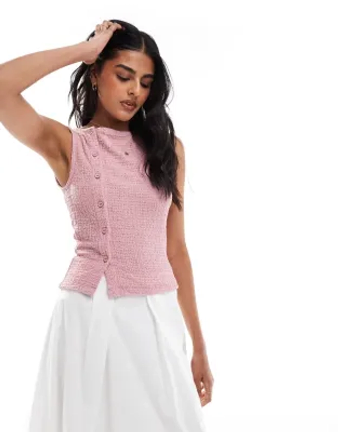 ASOS DESIGN - Gilet de costume asymétrique en tissu texturé - Rose | ASOS