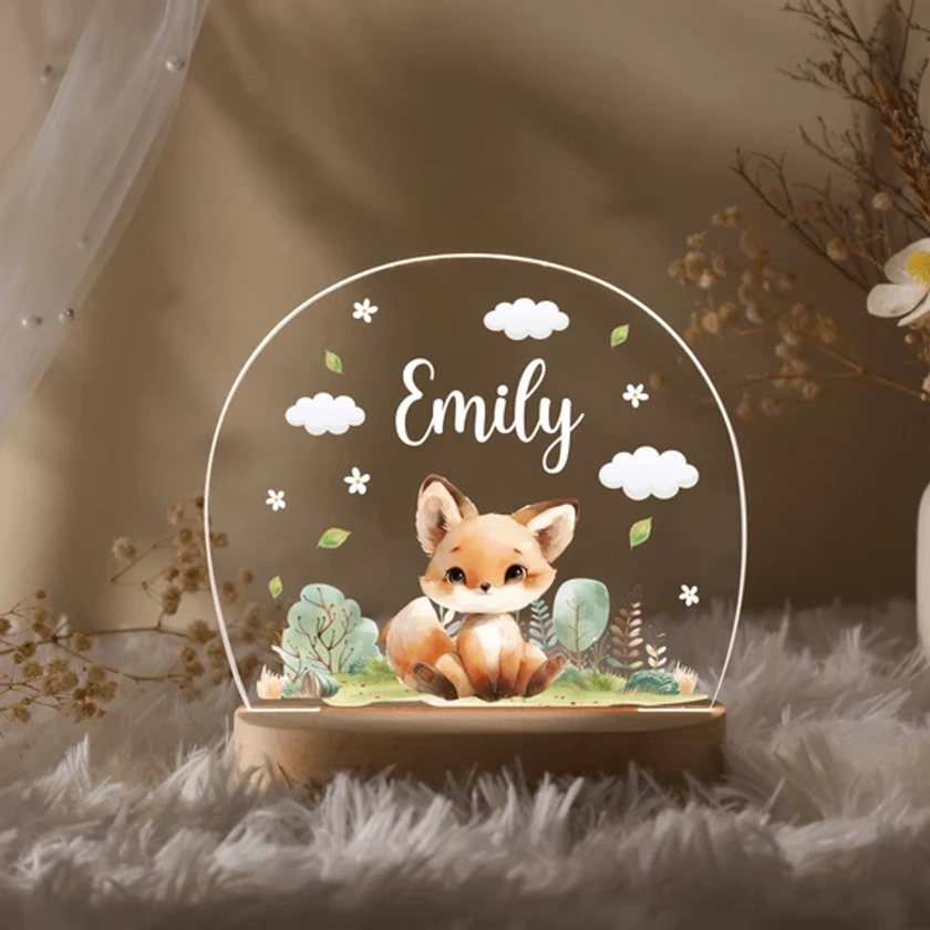 Veilleuse nom personnalisé avec animal mignon, lampe de nuit personnalisée pour chambre d&#39;enfant, décoration de chambre d&#39;enfant, cadeau pour tout-petit, cadeau de baby shower, cadeau pour enfant