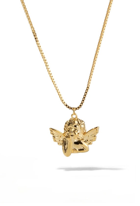 Gold Angel Pendant Necklace | by Oomiay