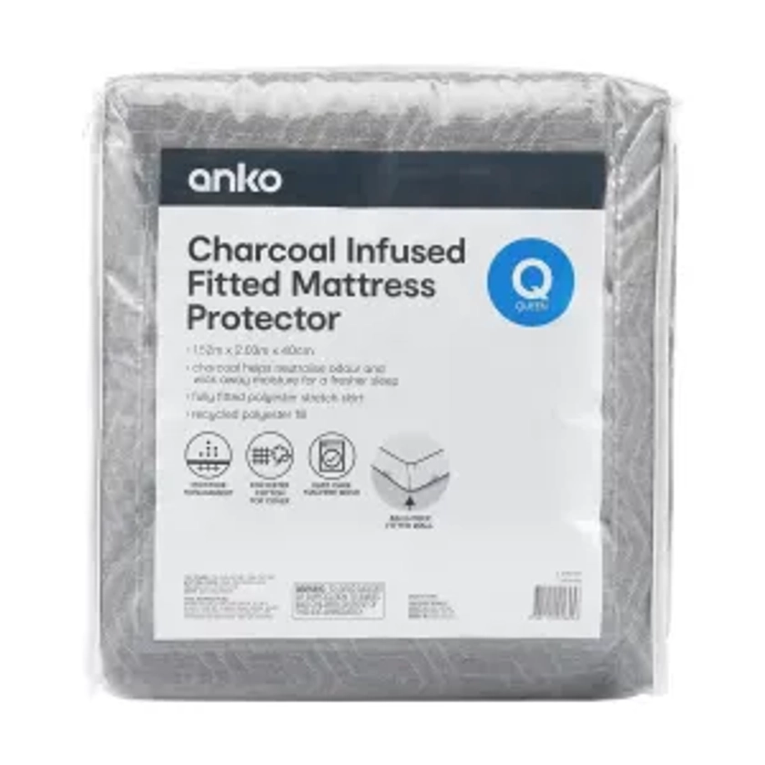 Charcoal Infused Fitted Mattress Protector - Queen Bed