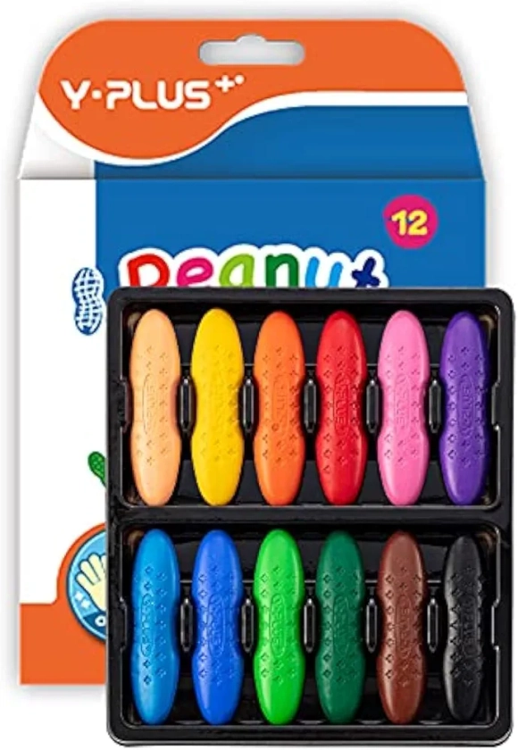 YPLUS Peanut Crayons for Toddlers, 12 Colors Non-Toxic Kids Ages 2-4, Easy to Hold Washable Toddler Crayons, Coloring Art Supplies Toys