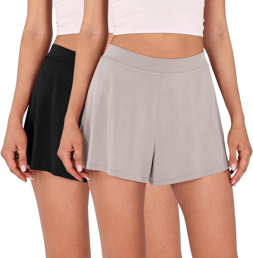 ODODOS 2-Pack Modal Soft Lounge Shorts for Women High Waist Casual Sleepwear Cozy Pajama Bottom-3" Inseam