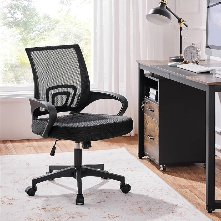 Yaheetech Chaise de Bureau Ergonomique à Hauteur Réglable Fauteuil de Bureau Inclinable Siège et Base Plus Larges avec roulettes Pivotantes Noir