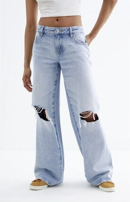 PacSun Casey Light Indigo Ripped Knee Low Rise Baggy Jeans | PacSun