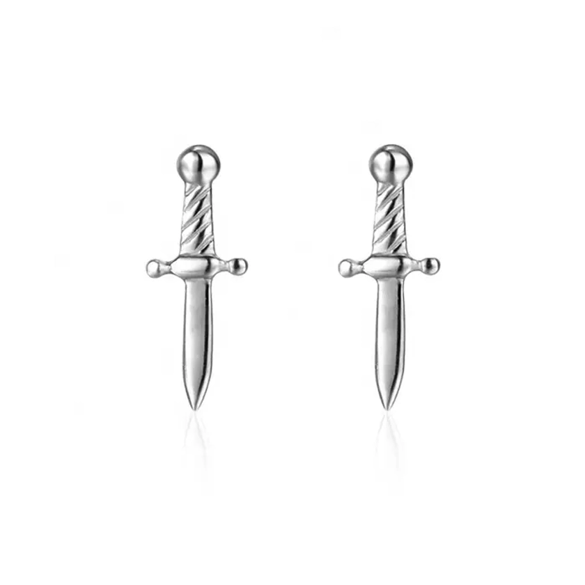 Pair of 925 Sterling Silver Small Dagger Minimal Stud Earrings