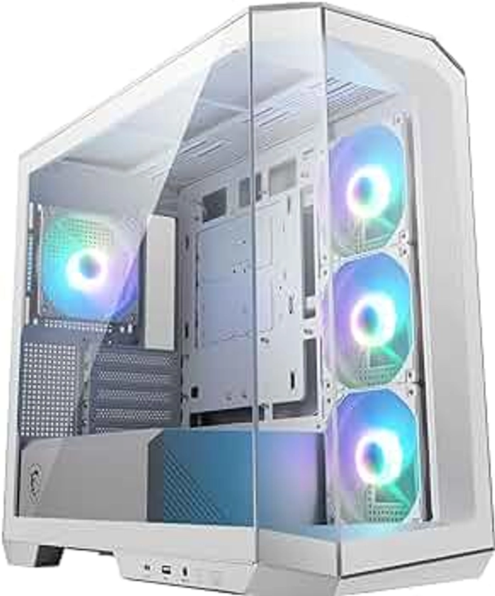 MSI MAG PANO M100R PZ WHITE Micro-ATX PC Case-Micro-ATX Capacity,3x120mm Reverse-blade ARGB Fans and 120 mm ARGB Fan with Hub Controller,GPU Support Stand, Level Indicator,Dust Filters, Routing Space