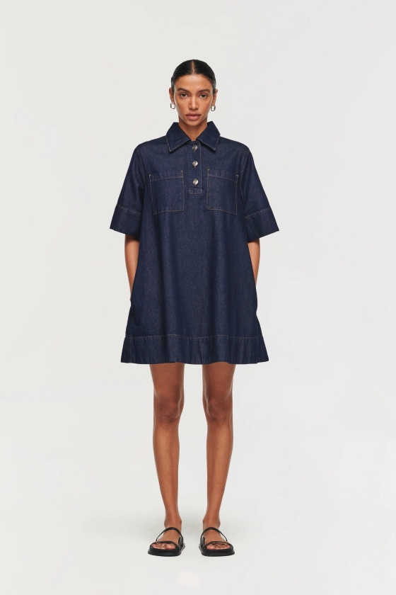 Grace | Denim Pocket Dress in Indigo | ALIGNE