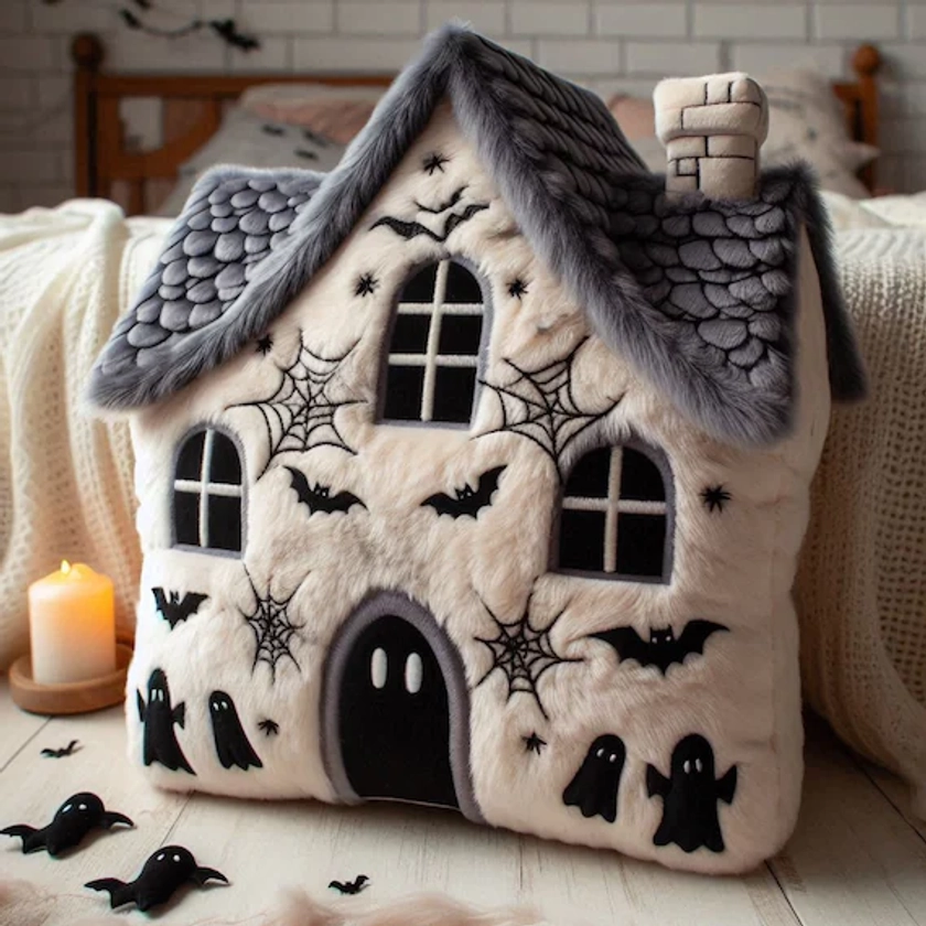 Haunted House Halloween, Spooky Gift, Plush Shaped Pillow