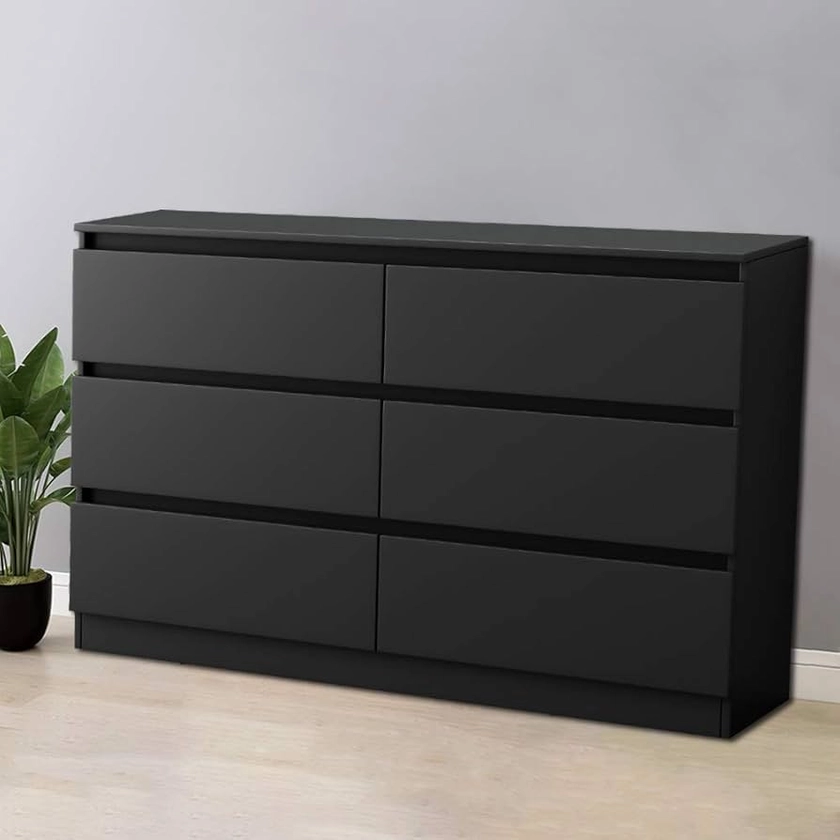 NRG Chest of 6 Drawers Storage Drawers Bedroom Living Room Furniture Black - 120x30x77cm