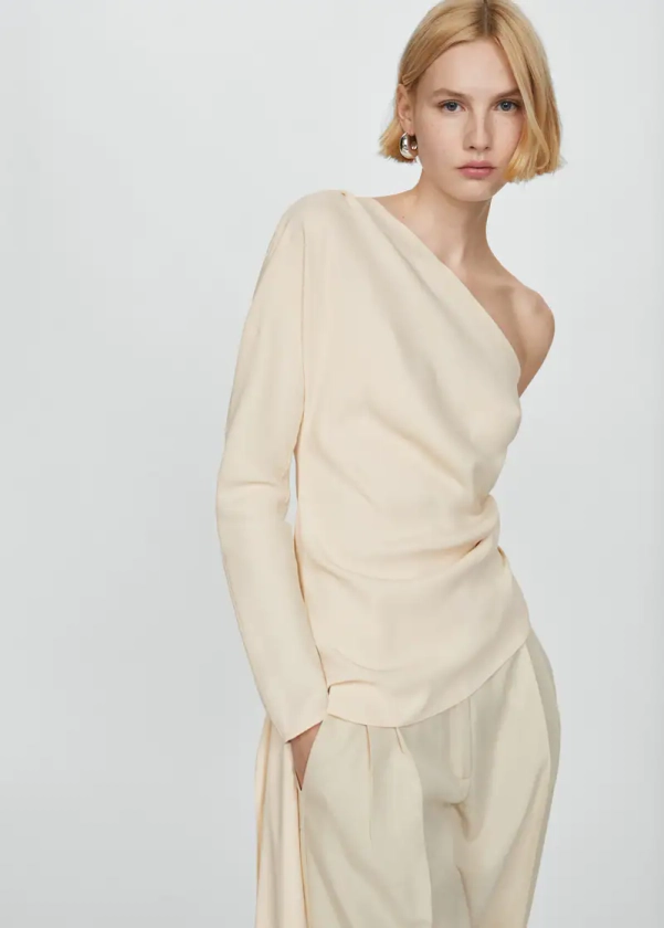 Asymmetric blouse with draped detail - Women | Mango United Kingdom