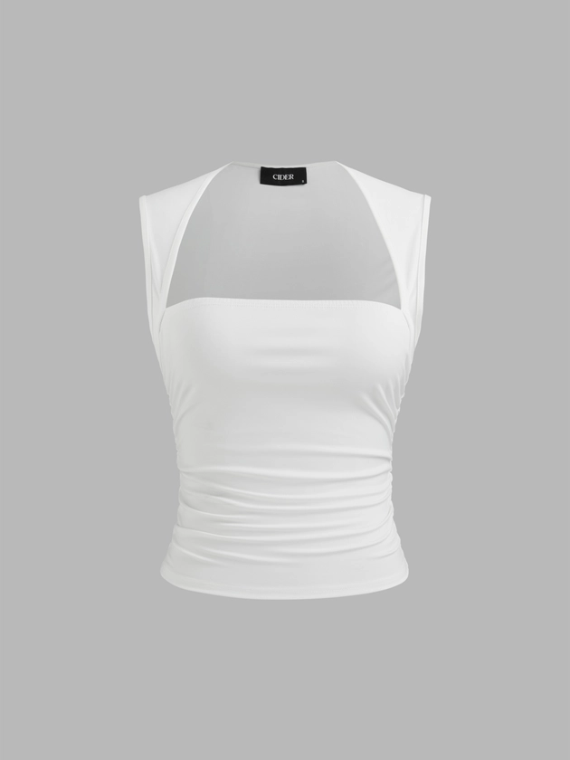 Tricot Square Neck Solid Ruched Tank Top For Travail