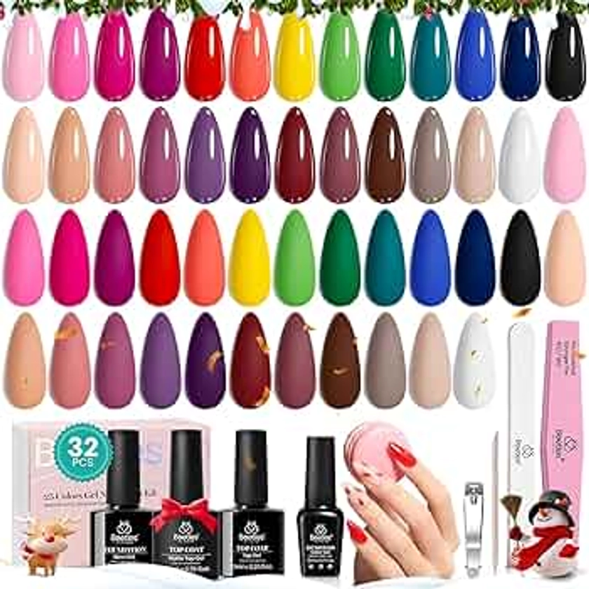 Beetles Gel Nail Polish 25 Colors Gel Polish Set Nude Blue Pink Red Gel Polish Chic Outfits Collection with 3Pcs Base Top Coat Gel Winter Christmas Manicure Kit Salon DIY Home Gift for Women Girls