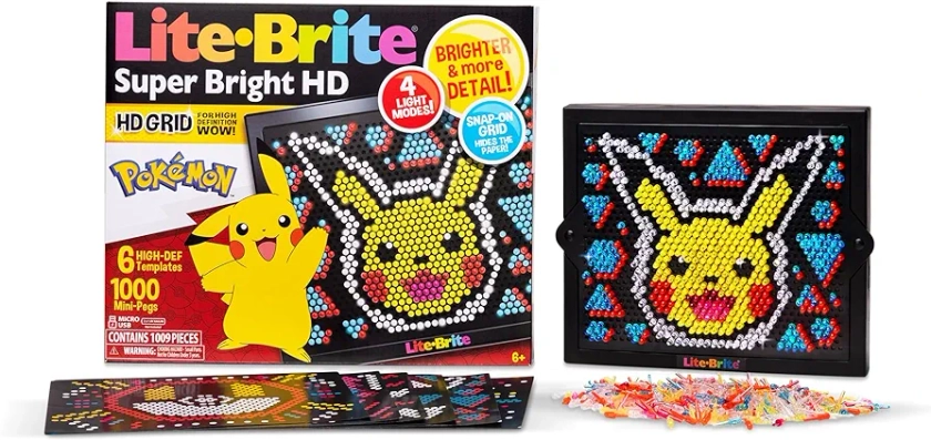 Lite Brite Super Bright HD, Pokemon Edition - Creative Retro Light-Up Screen – Educational Play for Children, Enhances Creativity, Gift for Boys and Girls Ages 6+