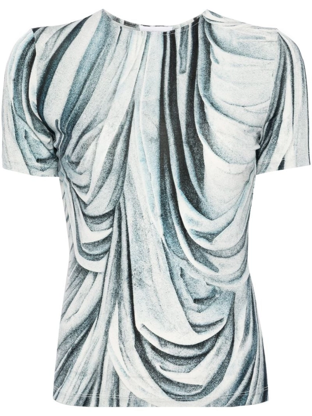 Blue Statue-Print Crew-Neck T-Shirt
