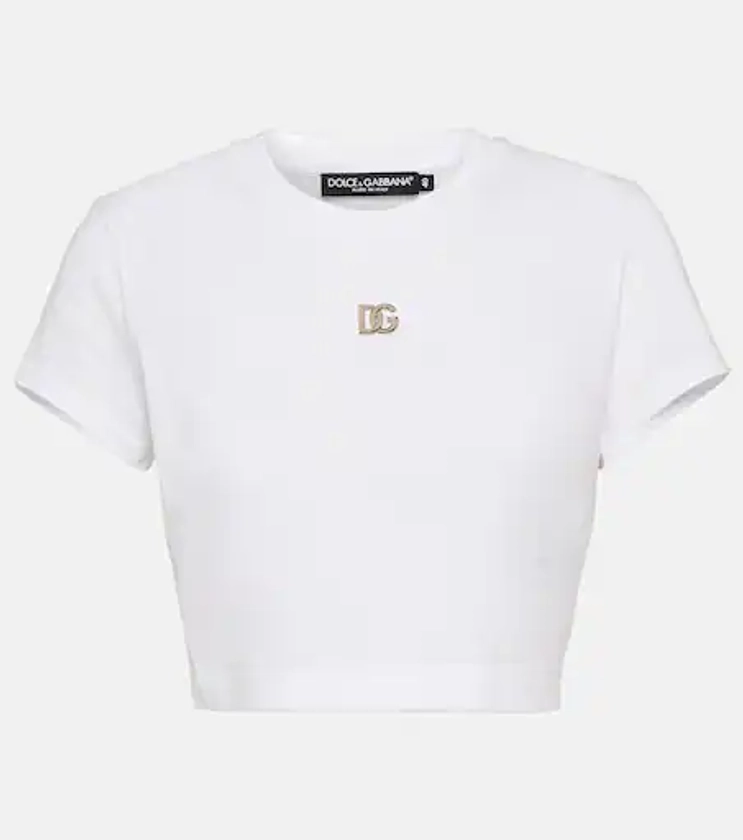 Logo cotton jersey crop top in white - Dolce Gabbana | Mytheresa