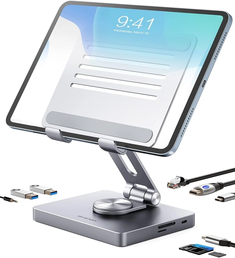 BYEASY Soporte para Cubierta de Vapor, estación de Acoplamiento para Laptop, 8 en 1 iPad USB C, Soporte para Tableta Tipo C con HDMI, Conector de 3.5 mm, LAN, para iPad Pro, MacBook Pro