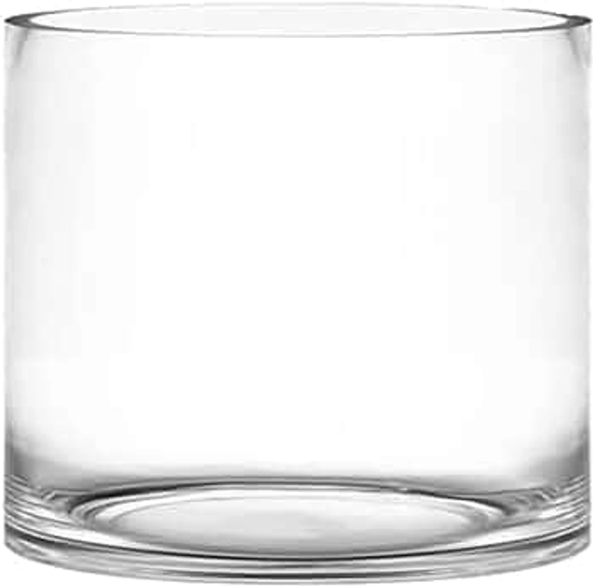 CYS Excel Clear Glass Cylinder Flower Vase (H:6" D:7") | Glass Vase Centerpieces Hurricane Floating Candle Holder Vase