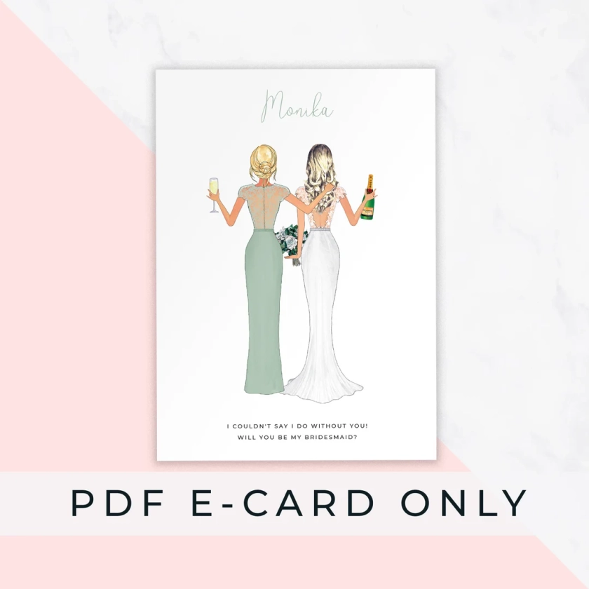 Printable Bridesmaid Card, Personalised Bridesmaid Proposal Card, Will You Be My Bridesmaid, Bridesmaid Cards, Bridesmaid Proposal Card #523