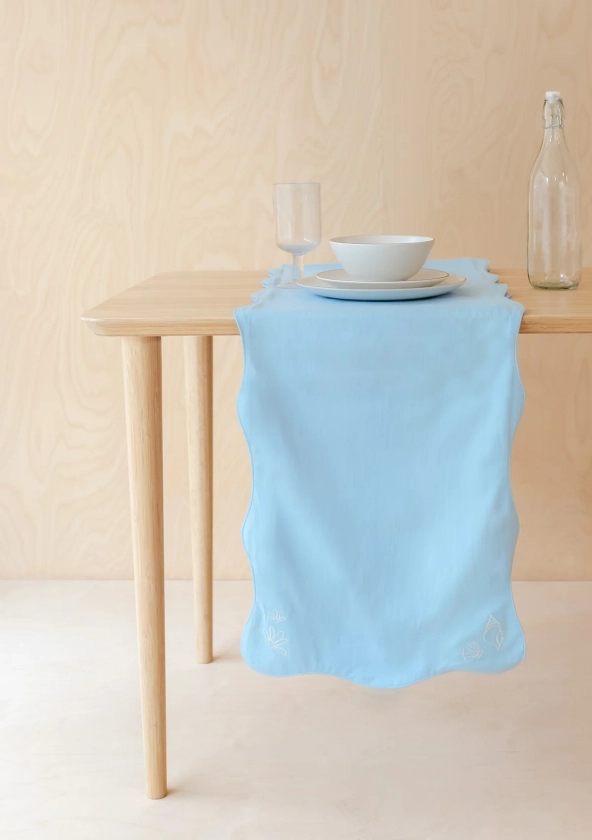 Cotton & Linen Table Runner in Blue