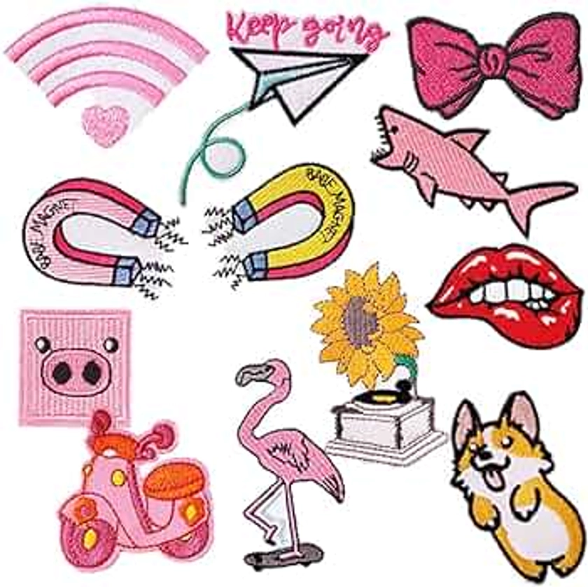 MENGSOOD WiFi Dog Embroidered Patches Colorful Cute Cartoon Iron-On Appliques Assorted Decorative Embroidery Sew-On Patch for Clothing Dress Hat Jeans DIY Accessories (Styles)