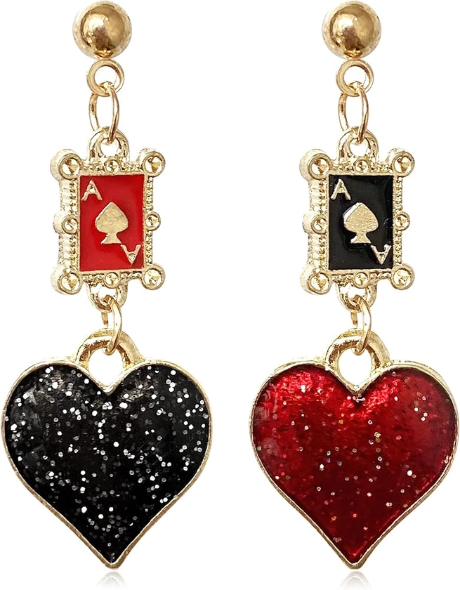 Amazon.com: JIUIQL Unique Funny 18K Gold Plated Hypoallergenic Long Poker hearts and spades A Ace Playing Cards Dangle Drop Stud Earrings For Women Gambling Casino Jewelry Gift (Black Red 7): Clothing, Shoes & Jewelry