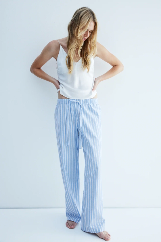 Pantalon de pyjama en coton - Taille basse - Longue - Bleu clair/rayé - FEMME | H&M FR